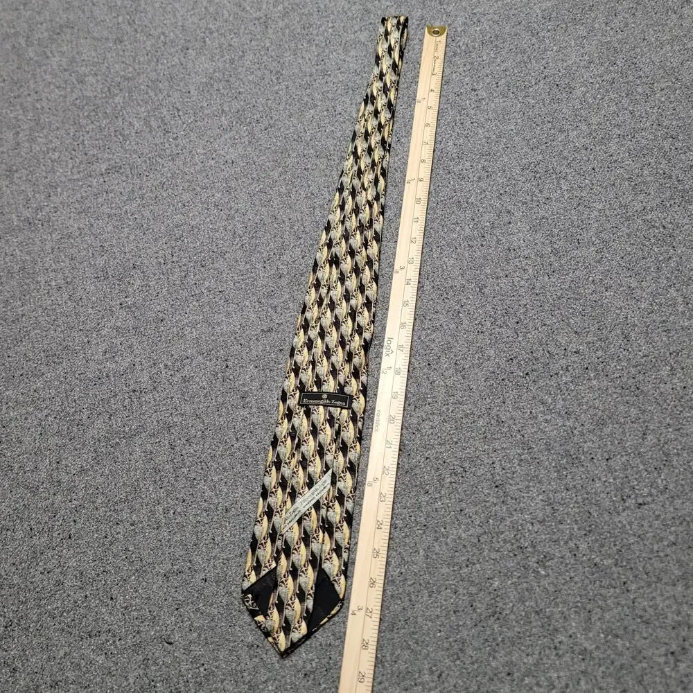Ermenegildo Zegna Necktie Mens Classic Black Gold Italian Silk Designer 58